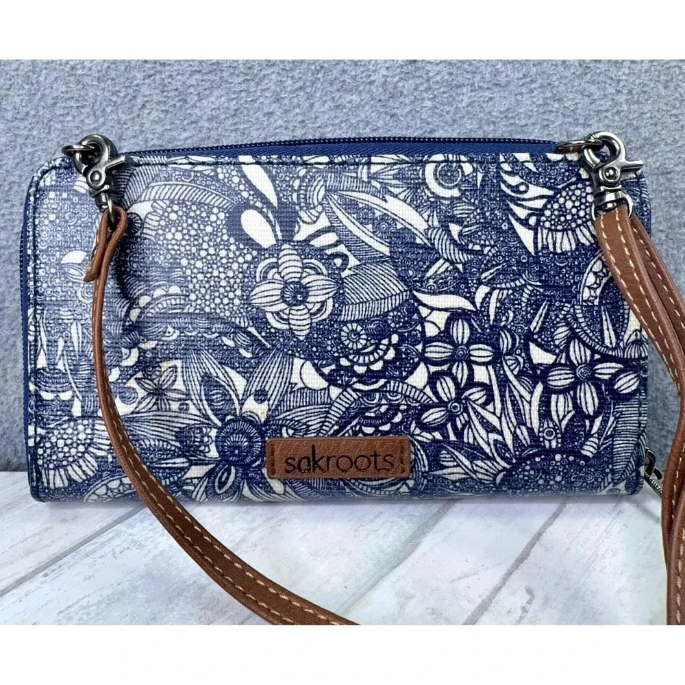 Sakroots Coated Canvas Smartphone Crossbody Bag Blue Floral‎ Minimalist Travel